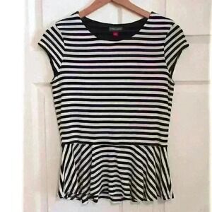 Vince Camuto Rayon Peplum Top Black and White Stripe Size S Office Casual